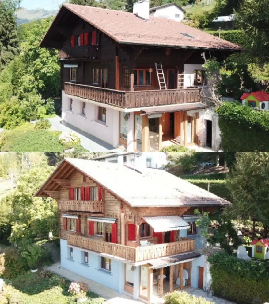 Microgommage d'un chalet à Yvonand (Yverdon-les-Bains) dans le canton de Vaud.
