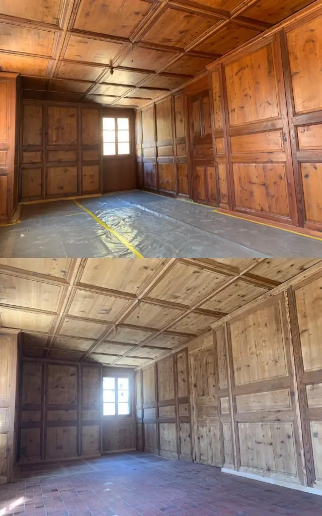 Décapage par Microgommage (Valais) des plafonds et murs en bois en Valais.