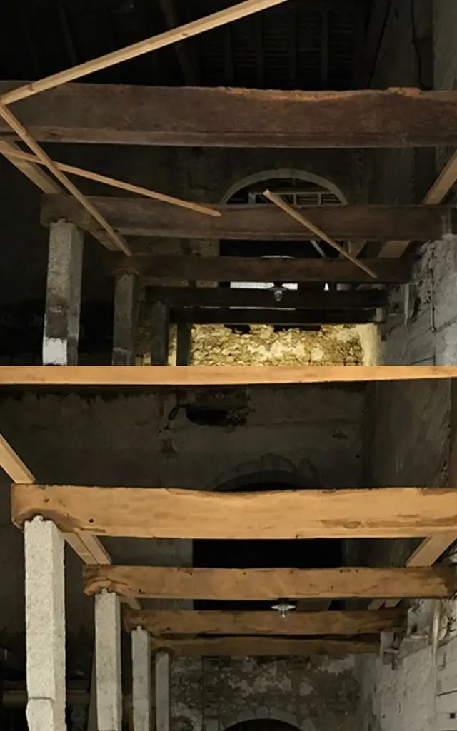 Gommage de vieilles poutres en bois