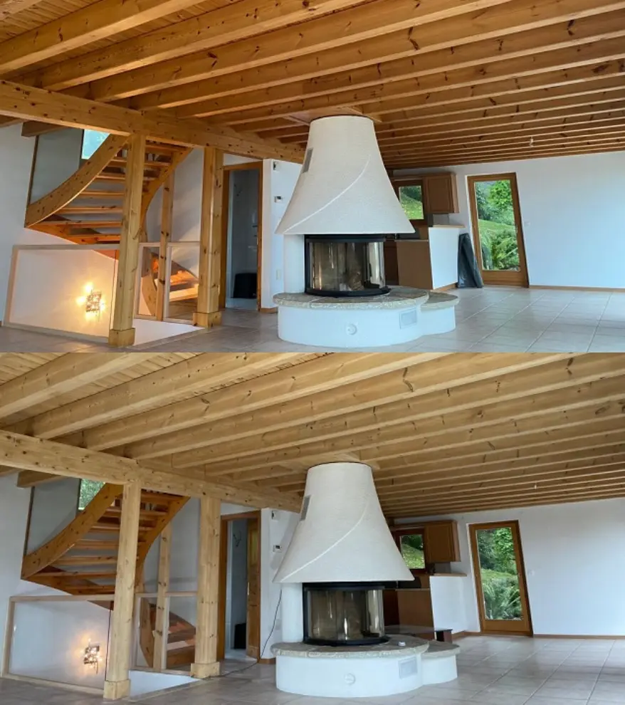 Aérogommage d'un intérieur bois
