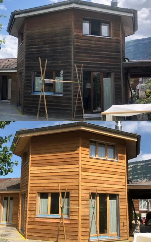 Gommage et sablage d'une maison en bois a Geneve