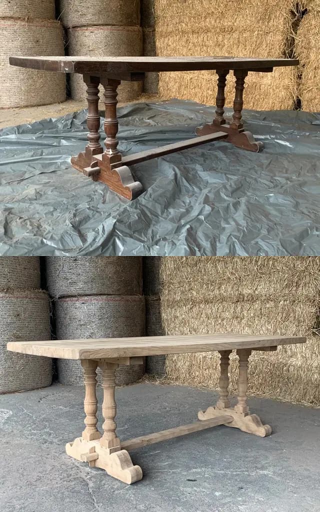 Aérogommage et sablage d'une table en chêne à Onex
