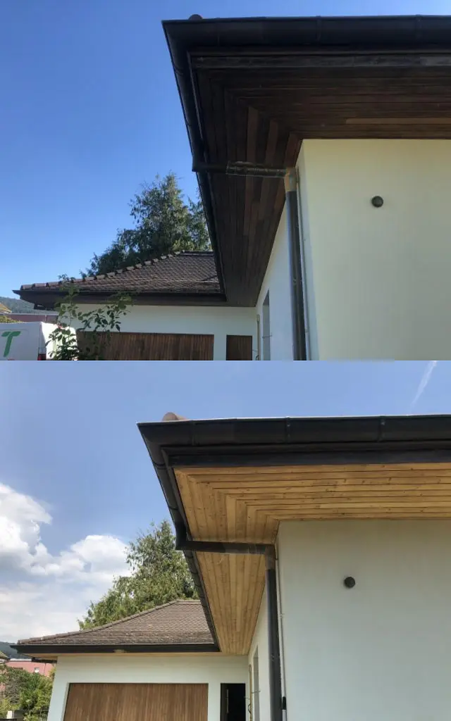 Gommage & Sablage (Neuchâtel) des façade d'un avant-toit en bois.