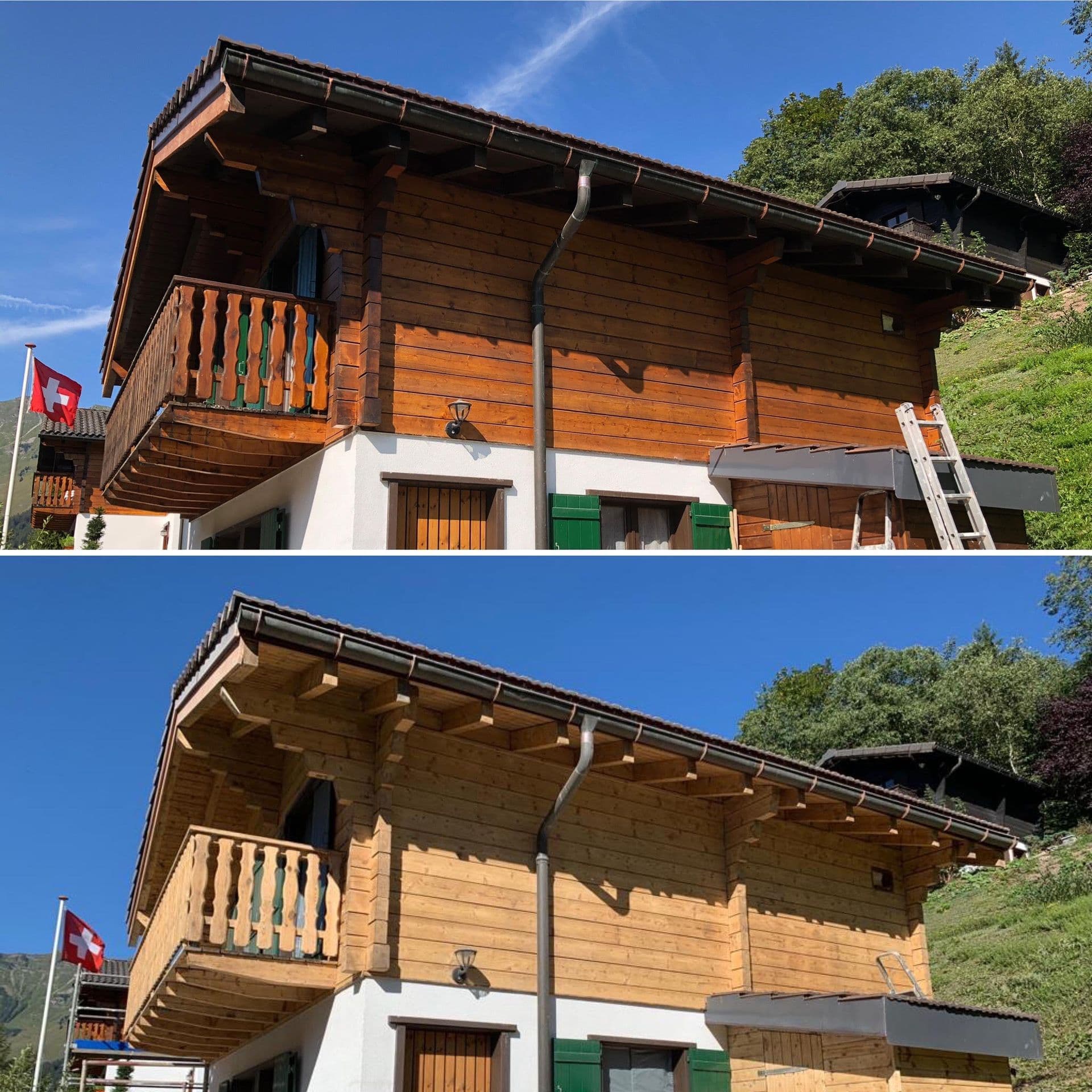 Rénovation de chalet à Troistorrents : Pourquoi l'aérogommage surpasse le sablage traditionnel