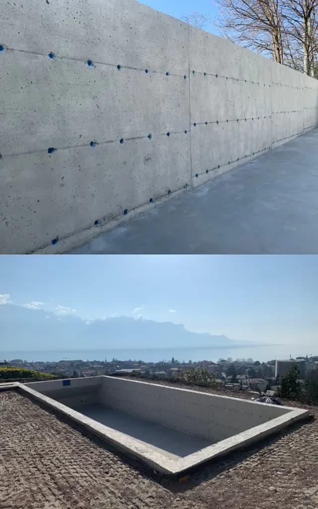 Sablage béton (Genève) des murs d'une piscine