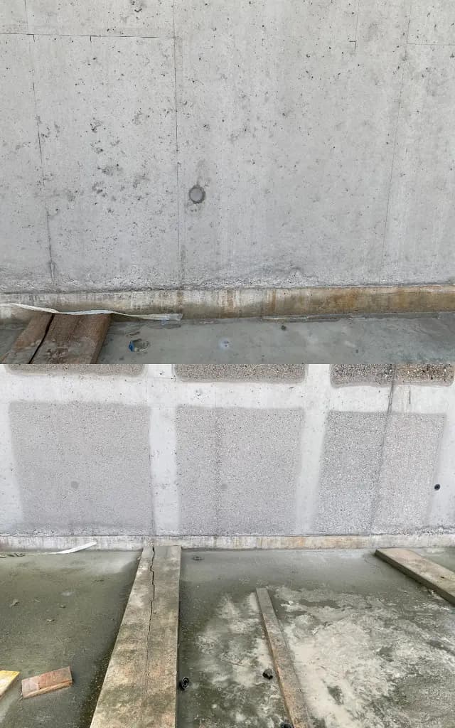 Sablage béton (Meyrin) divers testes pour deux bâtiments