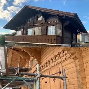 Sablage des soubassements en béton pour un chalet tout neuf au Diableret.