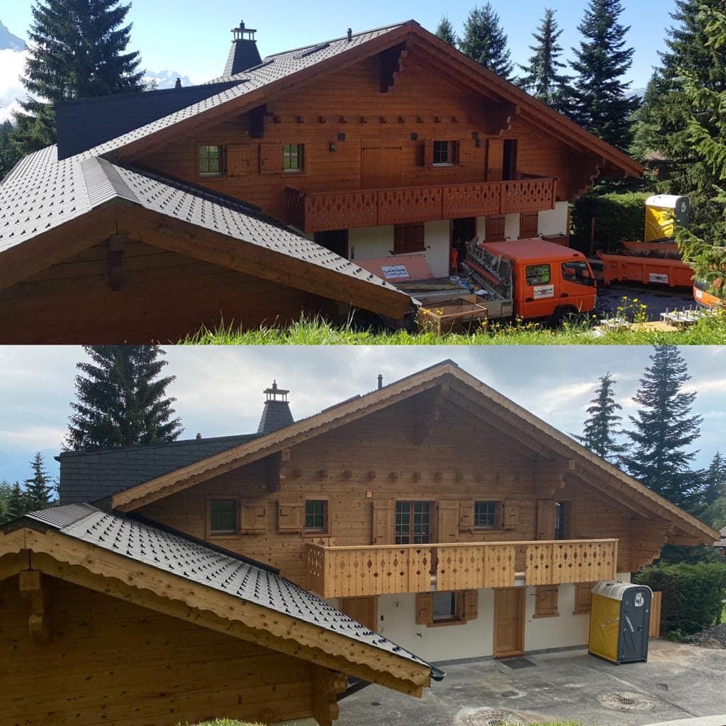 Aérogommage des plafonds et poutres en bois à Villars-sur-Ollon
