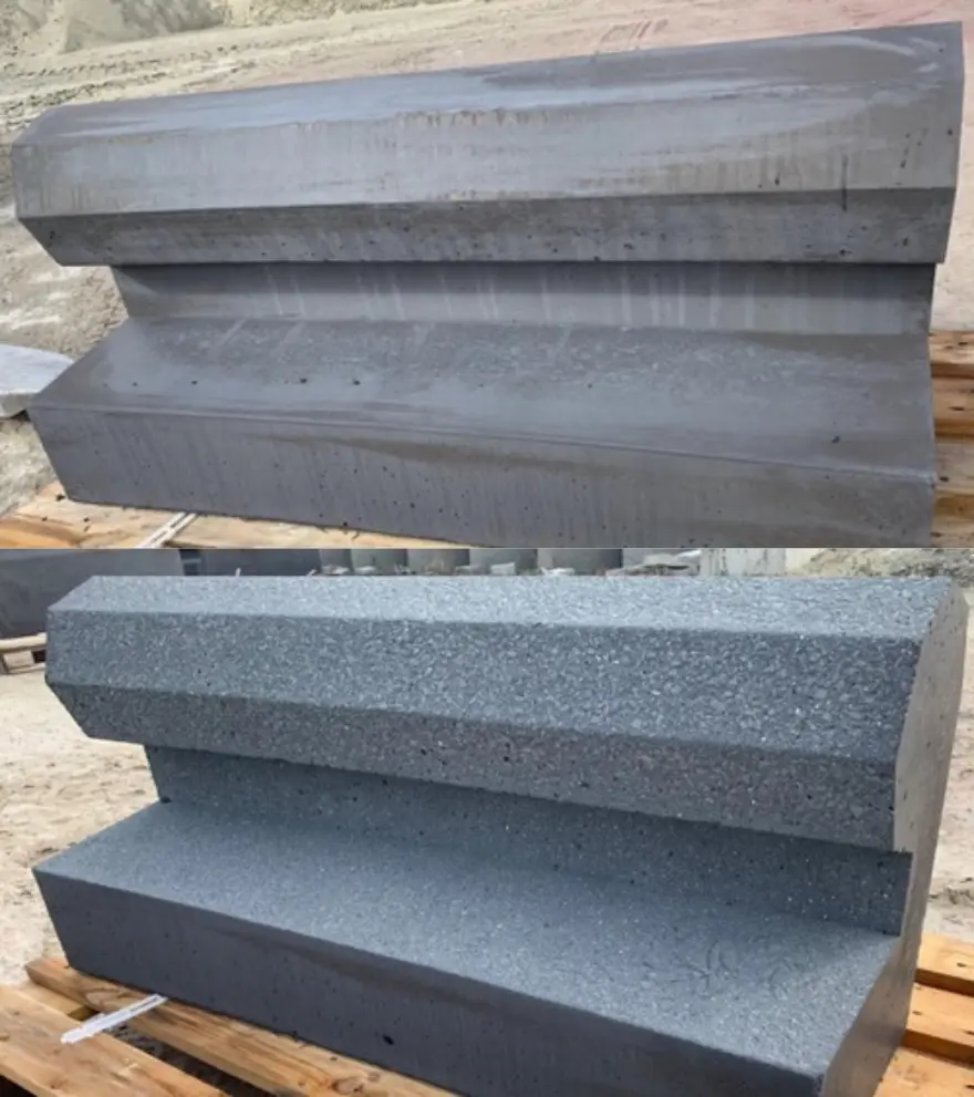 600 pièces en béton : comparaison avant et après