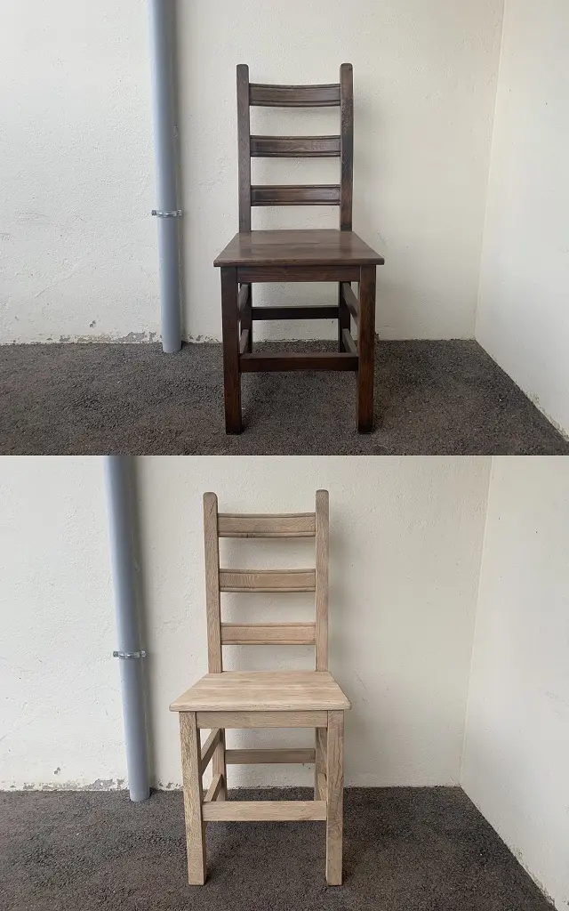 Aérgommage (Vaud) des chaises en bois : comparaison avant et après