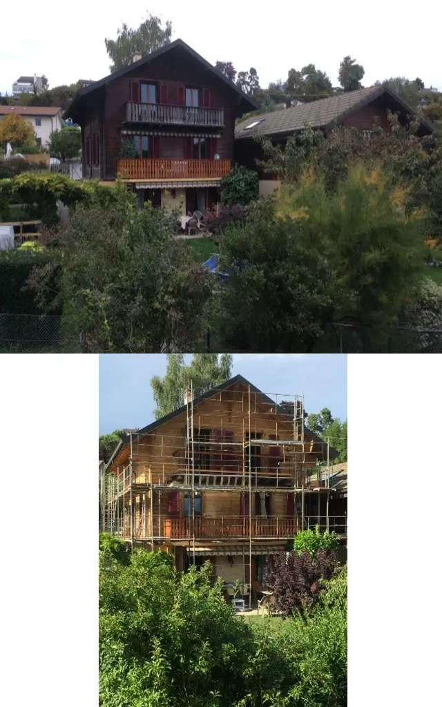 Aérogommage bois chalet : comparaison avant et après Aérogommage bois chalet : comparaison avant et après