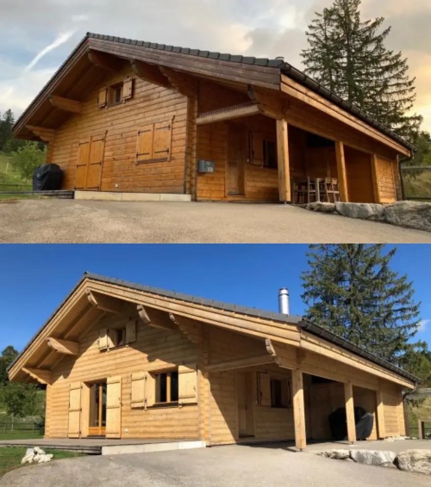 Sablage d'un chalet dans le Jura bernois : comparaison avant et après