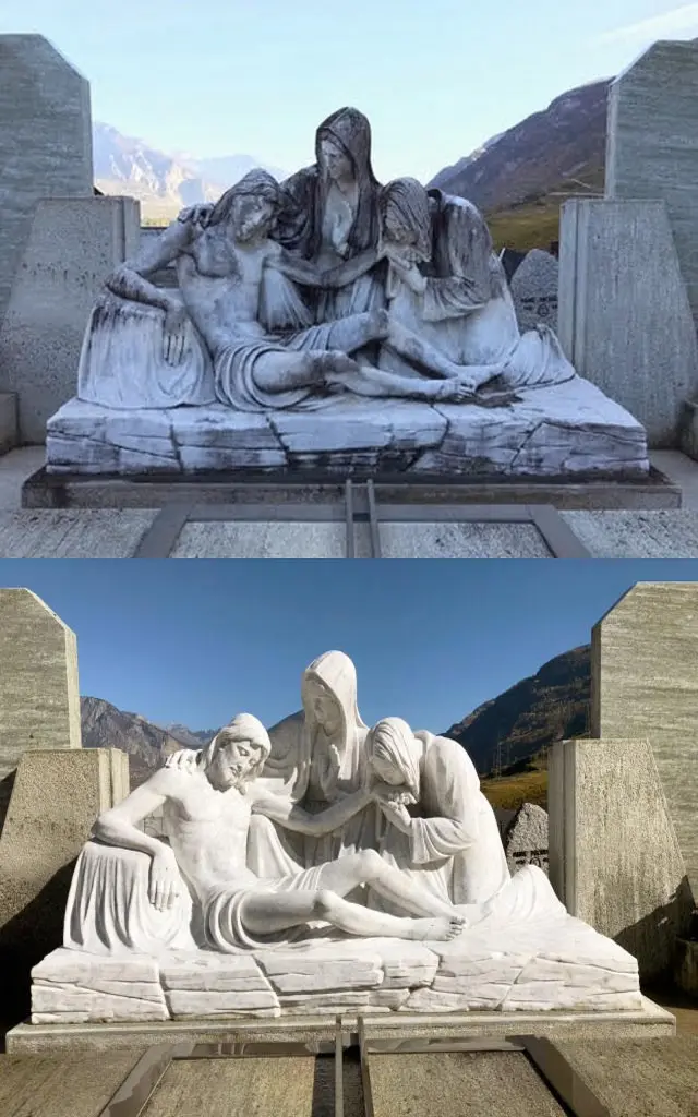 Gommage & Sablage (Valais ) d'une statue en marbre à 1907 Saxon : comparaison avant et après Gommage & Sablage (Valais ) d'une statue en marbre à 1907 Saxon : comparaison avant et après