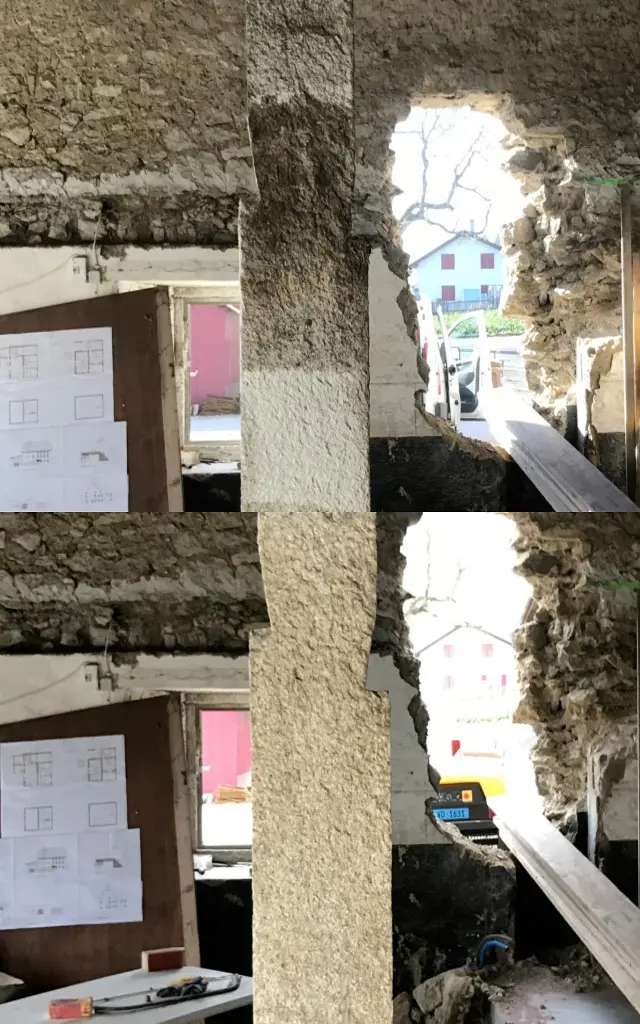 Gommage & Sablage (Vaud ) de plusieurs pilier en granit à 1400 Yverdon-les-bains : comparaison avant et après