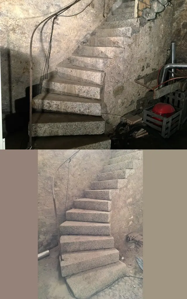 Gommage & Sablage (Vaud ) d'un escalier en granit à 1095 Lutry : comparaison avant et après