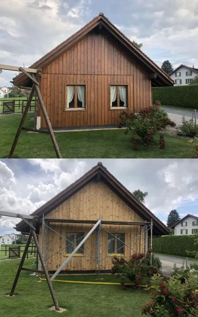 Gommage & Sablage (Vaud) d'une façade en bois : comparaison avant et après Gommage & Sablage (Vaud) d'une façade en bois : comparaison avant et après