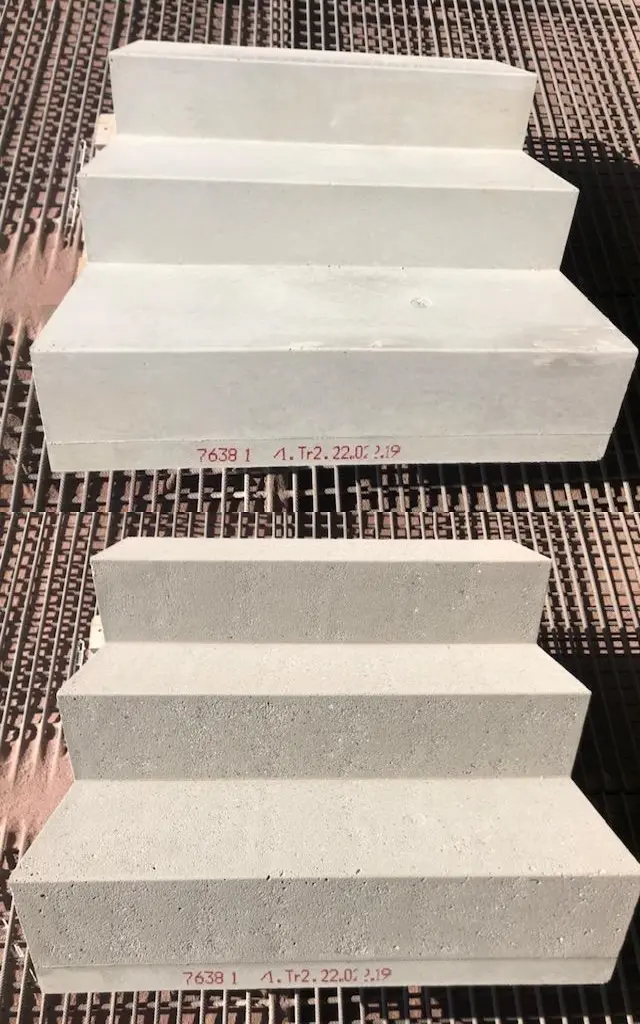 Sablage béton d'un escalier à Bernex : comparaison avant et après
