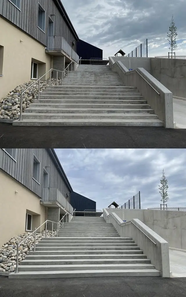 Sablage béton (Vaud) d'un escalier à 1376 Goumoens-la-Ville : comparaison avant et après