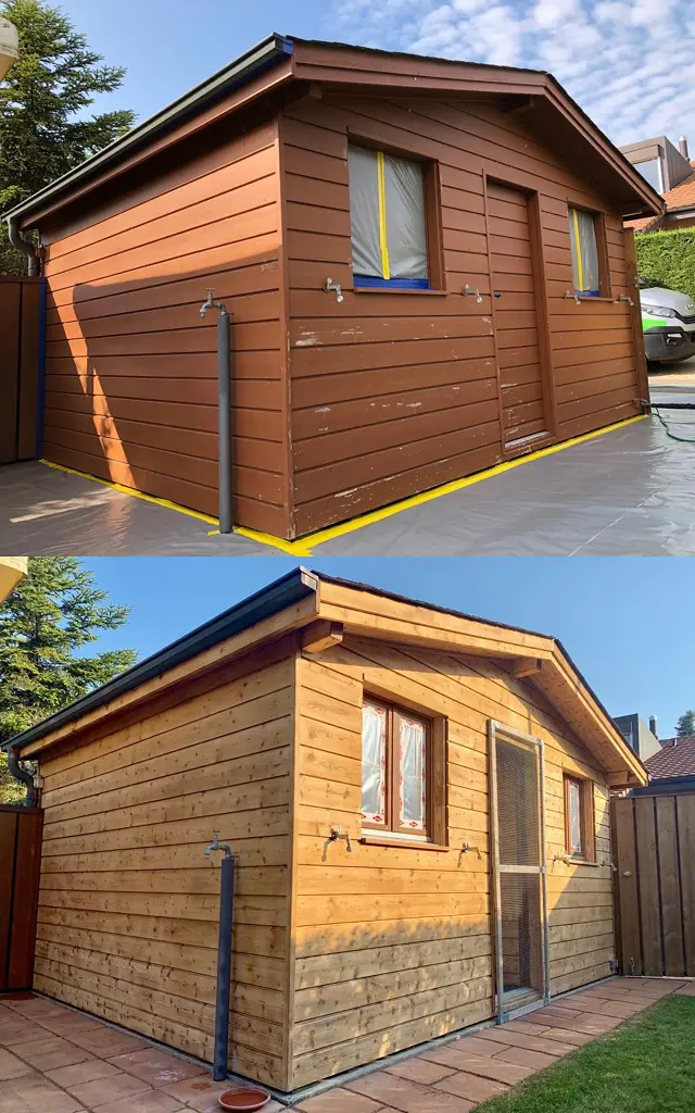 Sablage et aérogommage d'un cabanon de jardin : comparaison avant et après (2) Sablage et aérogommage d'un cabanon de jardin : comparaison avant et après (2)