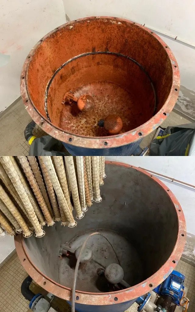 Sablage des cuves en métal (Vaud ) à 1170 Aubonne : comparaison avant et après