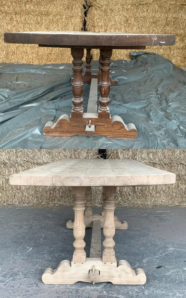 Sablage d'une table en bois massif : comparaison avant et après