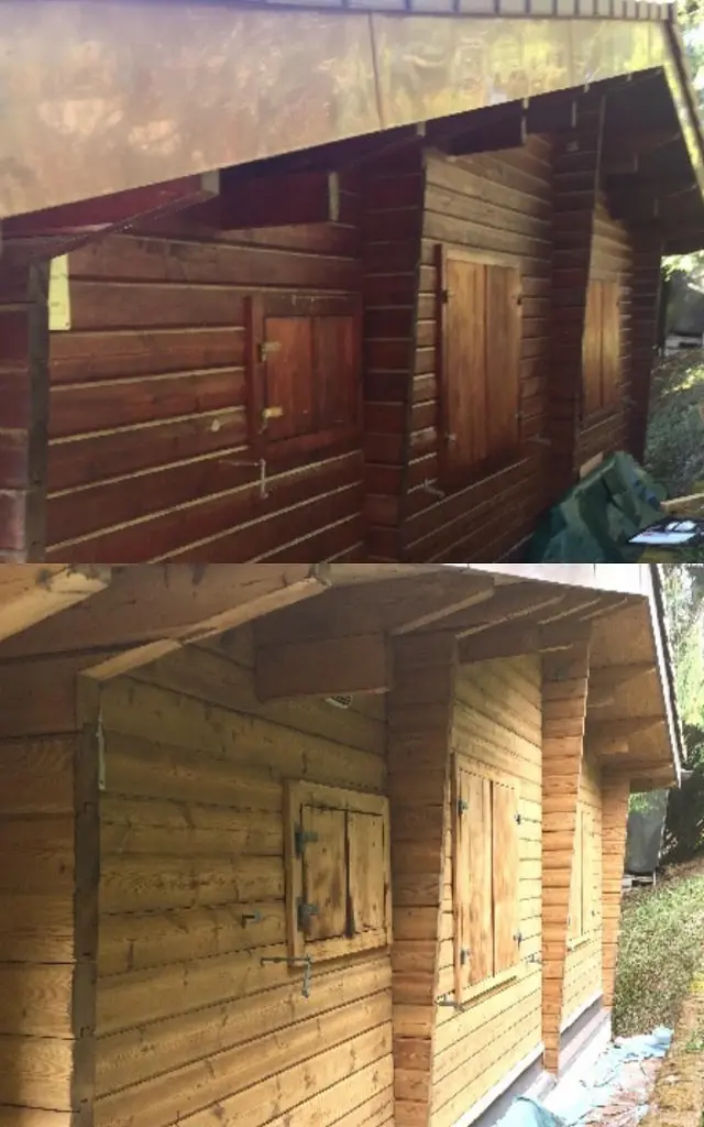 Sablage et gommage d'un chalet en bois dans le canton de Fribourg : comparaison avant et après