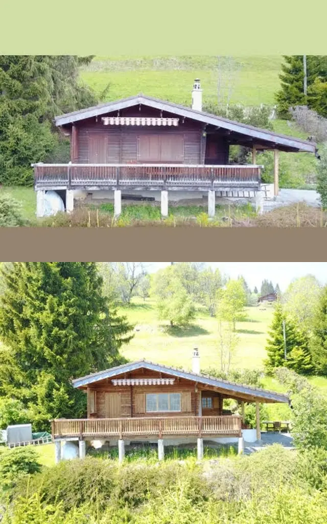 Sablage & Gommage (Vaud) d'un chalet en bois : comparaison avant et après Sablage & Gommage (Vaud) d'un chalet en bois : comparaison avant et après