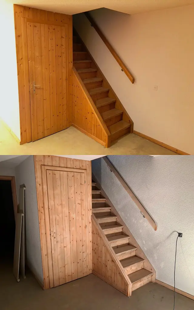 Sablage & Gommage (Vaud) d'un escalier : comparaison avant et après