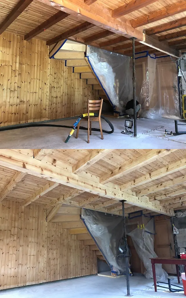 Sablage d'un chalet en bois à Champéry, Valais : comparaison avant et après (2) Sablage d'un chalet en bois à Champéry, Valais : comparaison avant et après (2)